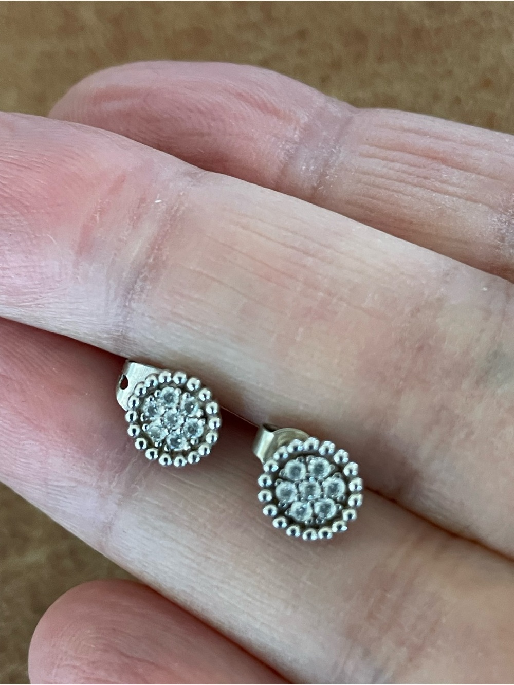Sterling Silver 925 Floral White Cluster Stud Earrings